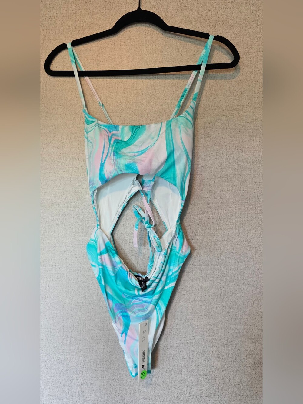Aqua Marble Cutout One-Piece Swimsuit in Aqua and White - Picture 4 of 6